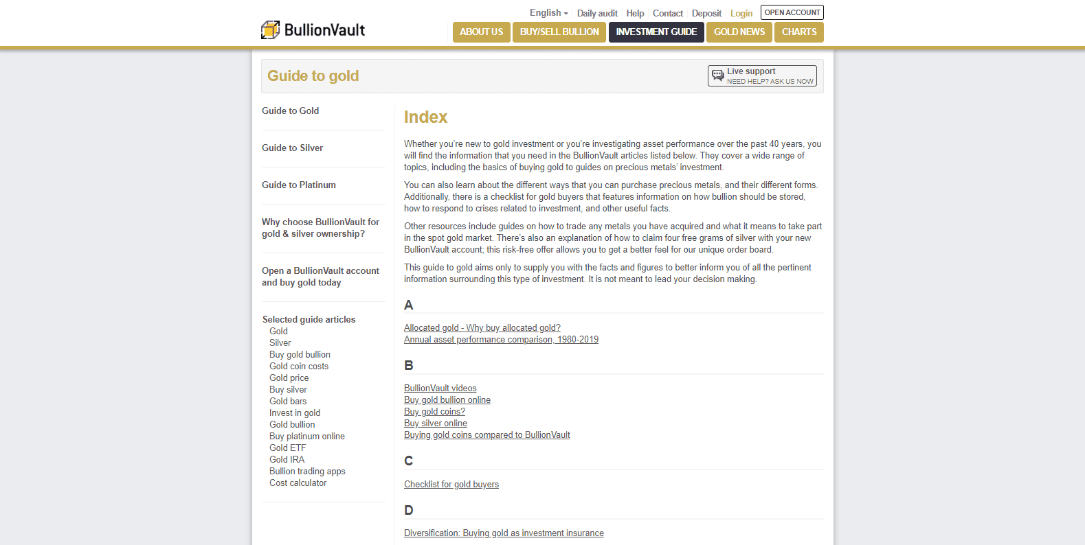 BullionVault Review index and glossary